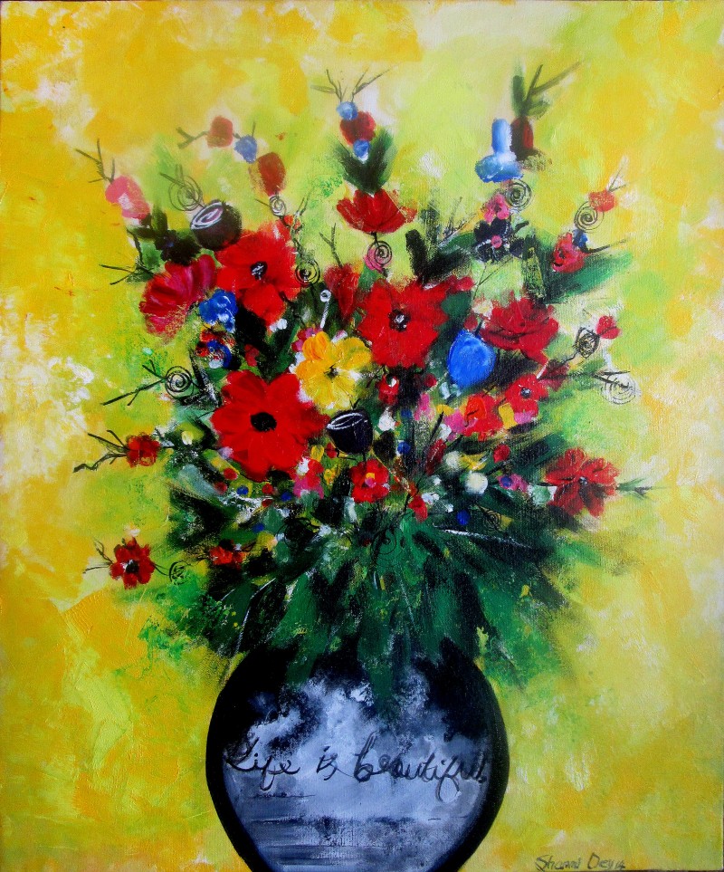 800x963 Flower Vase By Artist Sharmi Dey Abstract Art Acrylic Paintings - Flower Vase Painting
