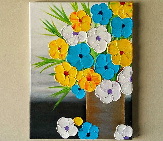 570x495 Original Acrylic Flower Vase Painting, Flowers In Vase Painting - Flower Vase Painting
