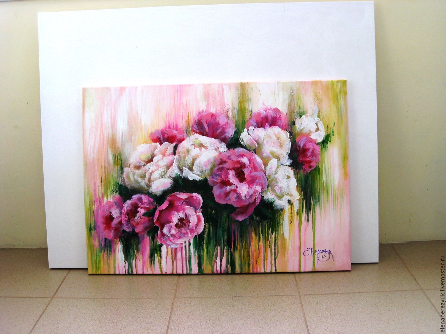 1500x1125 Original Acrylic Painting On Canvas Peonies Flowers Wall Dec - Flower Wall Painting
