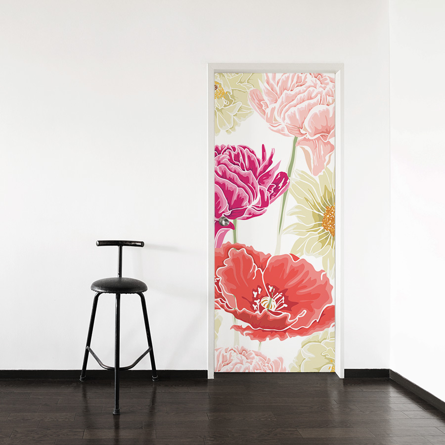 900x900 Painted Flower Door Mural - Flower Wall Painting