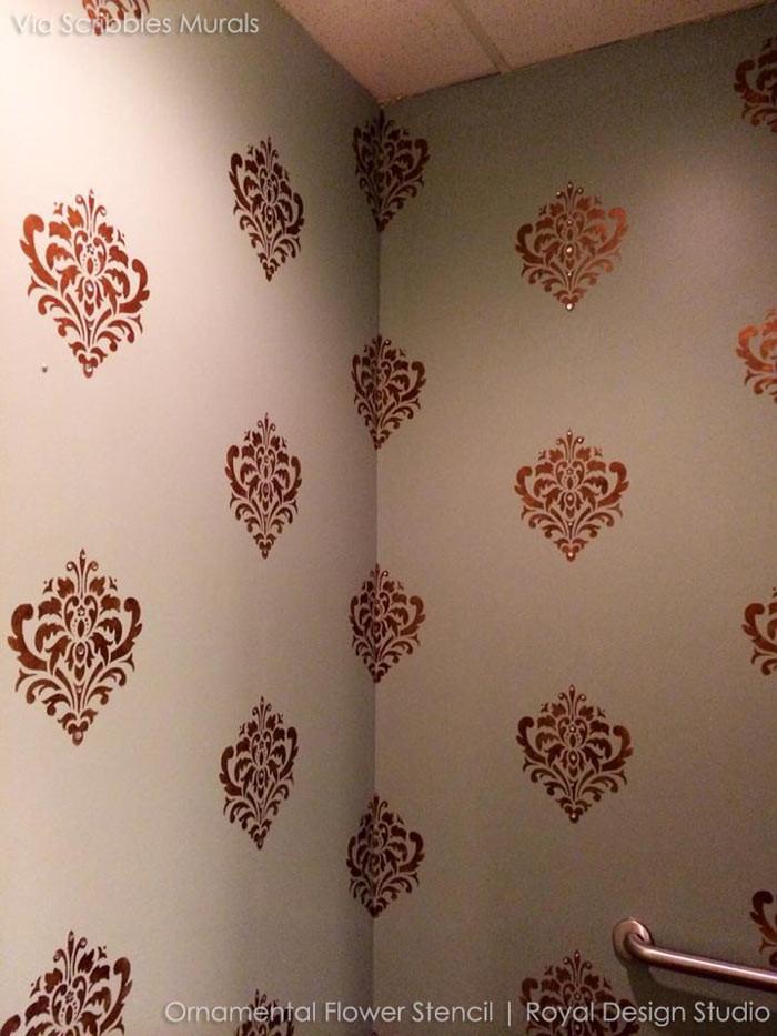 700x933 Wall Stencil Ornamental Flower Wall Stencil Royal Design - Flower Wall Painting