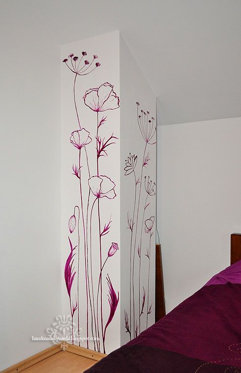490x759 Hand Painted Flowers On Walls Wall Painting (Pictura Pe Perete - Flower Wall Painting