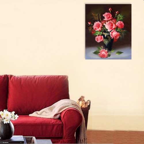 500x500 Classic Designer Flower Pot With Flowers Wall Painting - Flower Wall Painting
