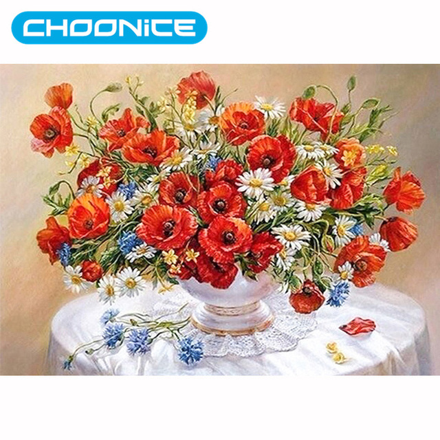640x640 5d Diy Diamond Painting Vase Diamond Embroidery Roses Red Flower - Flowers Painting Designs