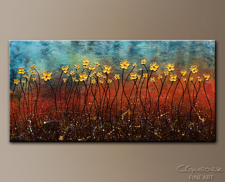 743x600 Golden Flowers - Flowers Painting Pictures