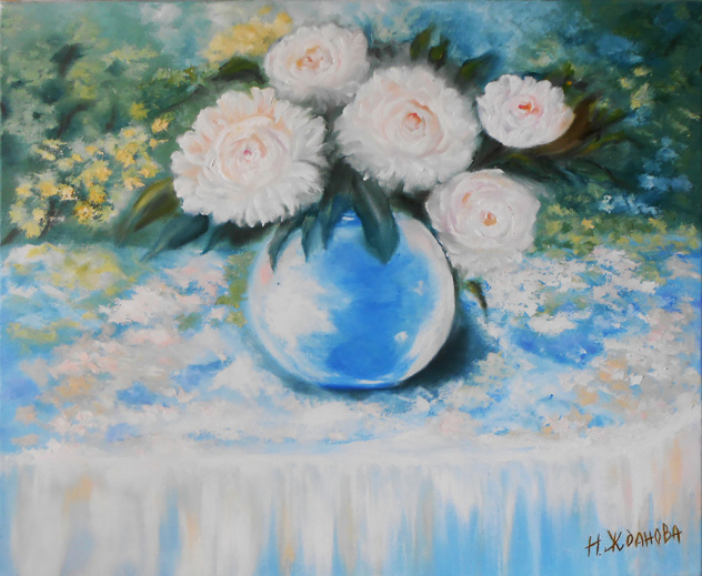 632x519 Peony Painting White Peonies Oil Painting Peonies Canvas Painting - Flowers Painting Pictures