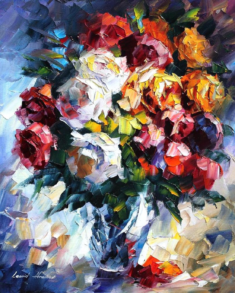 811x1008 Roses Palette Knife Oil Painting On Canvas By Leonid Afremov - Flowers Painting Pictures
