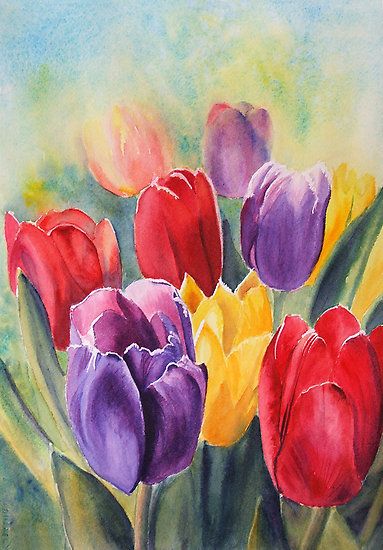 383x550 Tulip Rainbow By Ruth S Harris Redbubble Art That Inspires - Flowers Painting Pictures