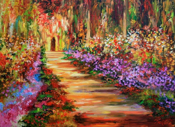 350x254 Beautiful Garden Flowers Road Oil Painting On Canvas New Design - Flowers Painting Pictures