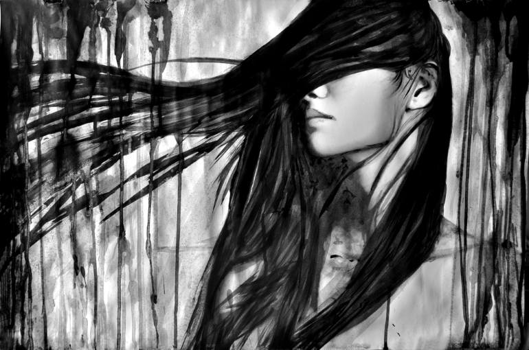770x510 Saatchi Art Japanese Girl With Flowing Hair Painting By Alex Solodov - Flowing Hair Painting
