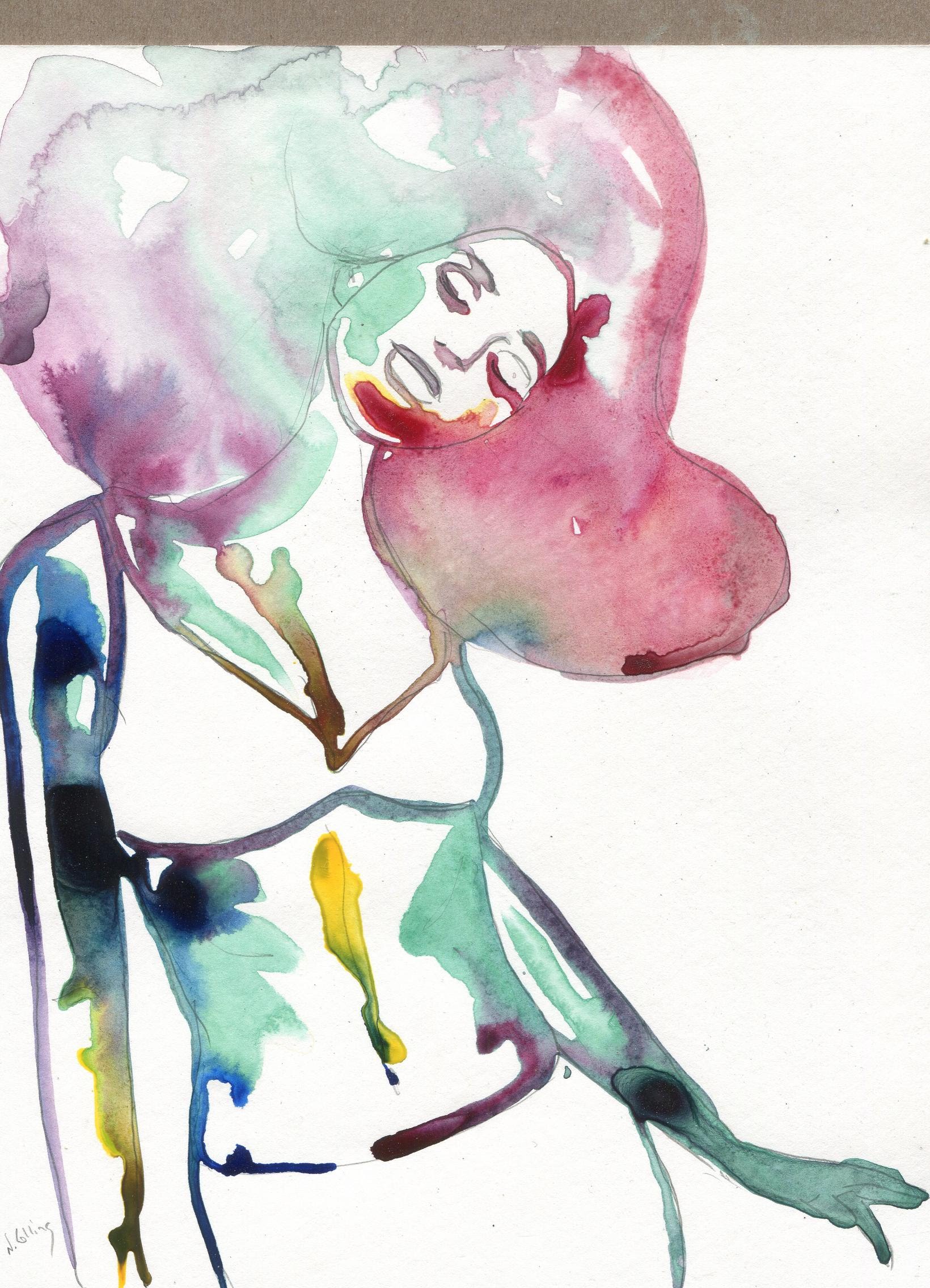 1640x2272 Woman Flowing Hair Easy Watercolor Ink Painting - Flowing Hair Painting