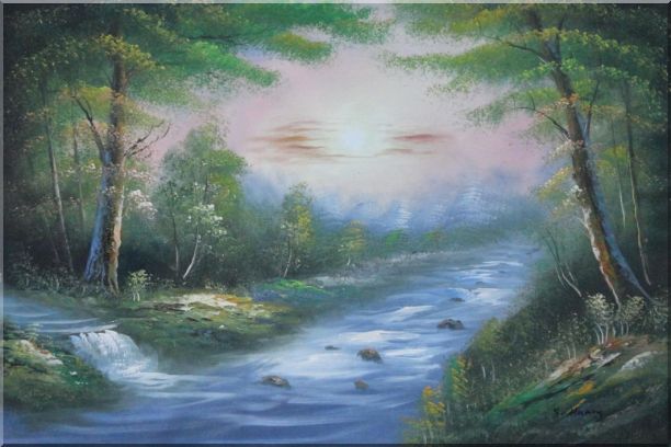 612x408 Flowing Water Stream And Forest Oil Painting Landscape River - Flowing Water Painting