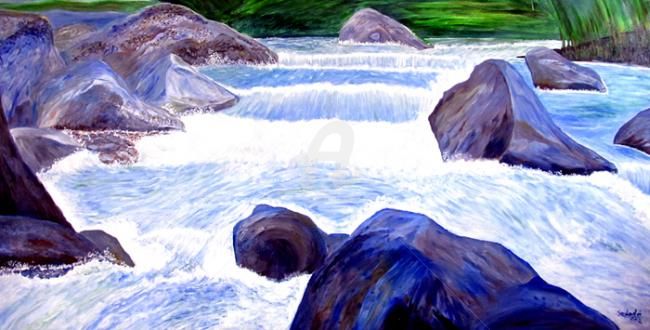 650x330 The Flowing Water. (Seshadri) - Flowing Water Painting