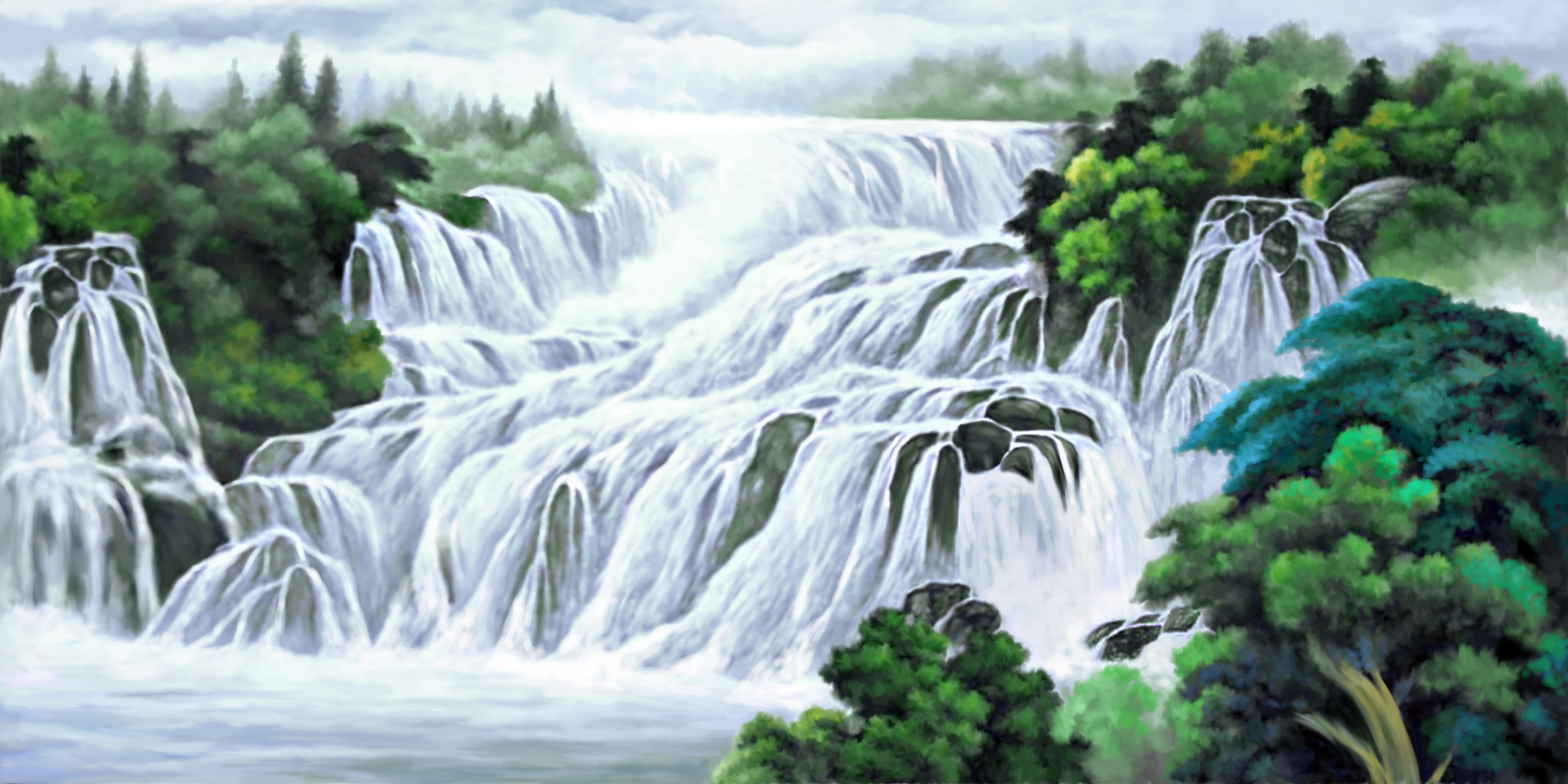 7200x3600 Best Vaastufengshui Based Waterfall Paintings - Flowing Water Painting