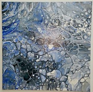 300x298 Black And Blue 12x12 Original Abstract Fluid Acrylic Pour - Fluid Acrylic Painting
