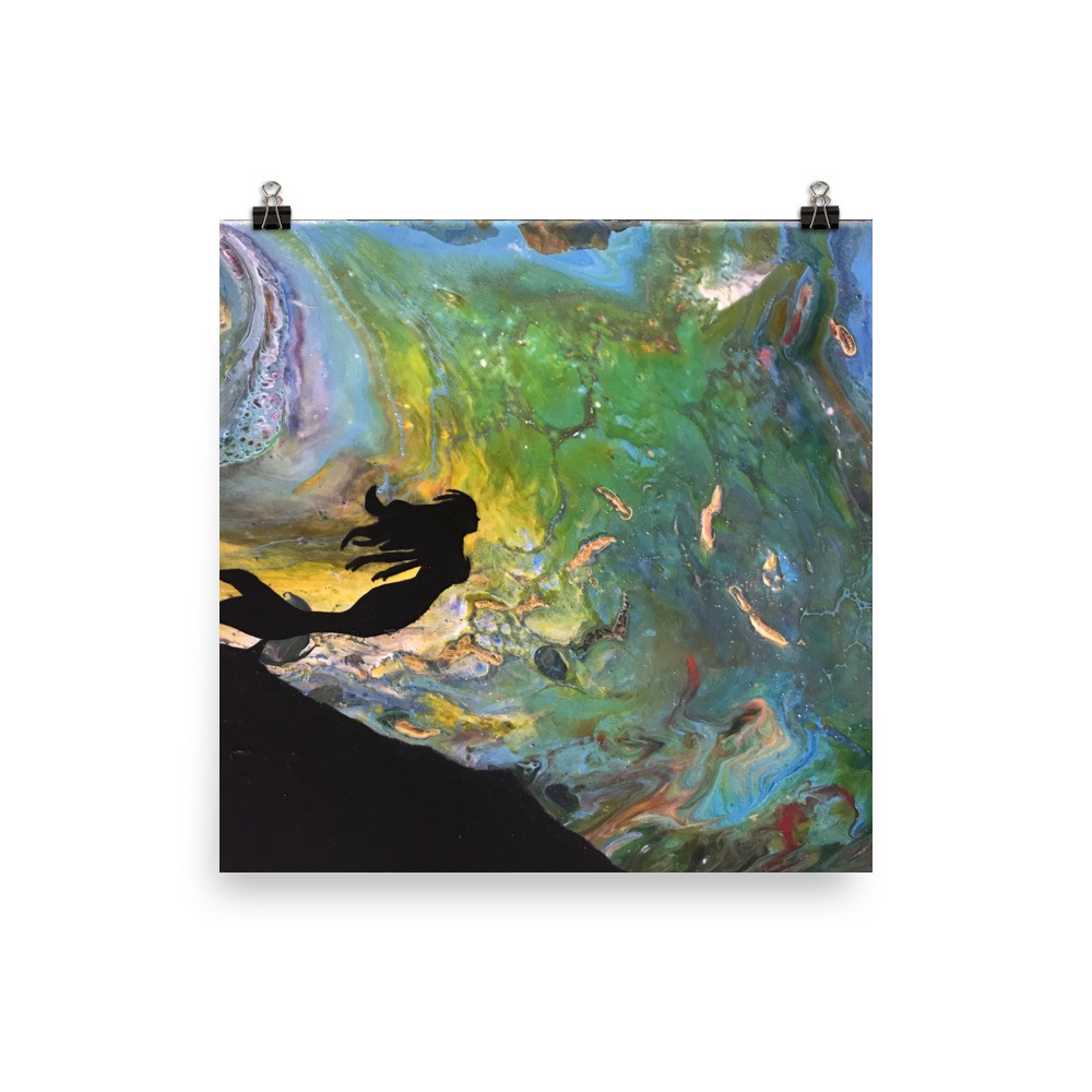 1000x1000 Mermaid Fluid Art Poster Print Of Original Acrylic Painting - Fluid Art Painting