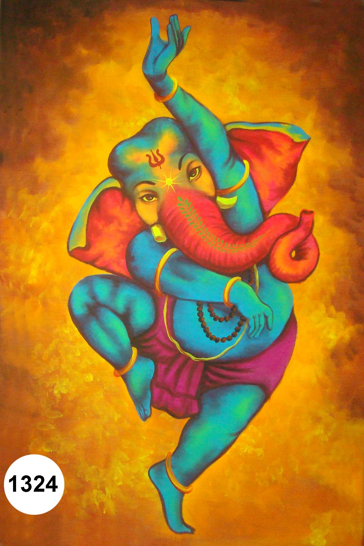 1200x1800 Dancing Ganesh Ji, Fluorescent Painting Glow In Dark, Uv Glow - Fluorescent Painting