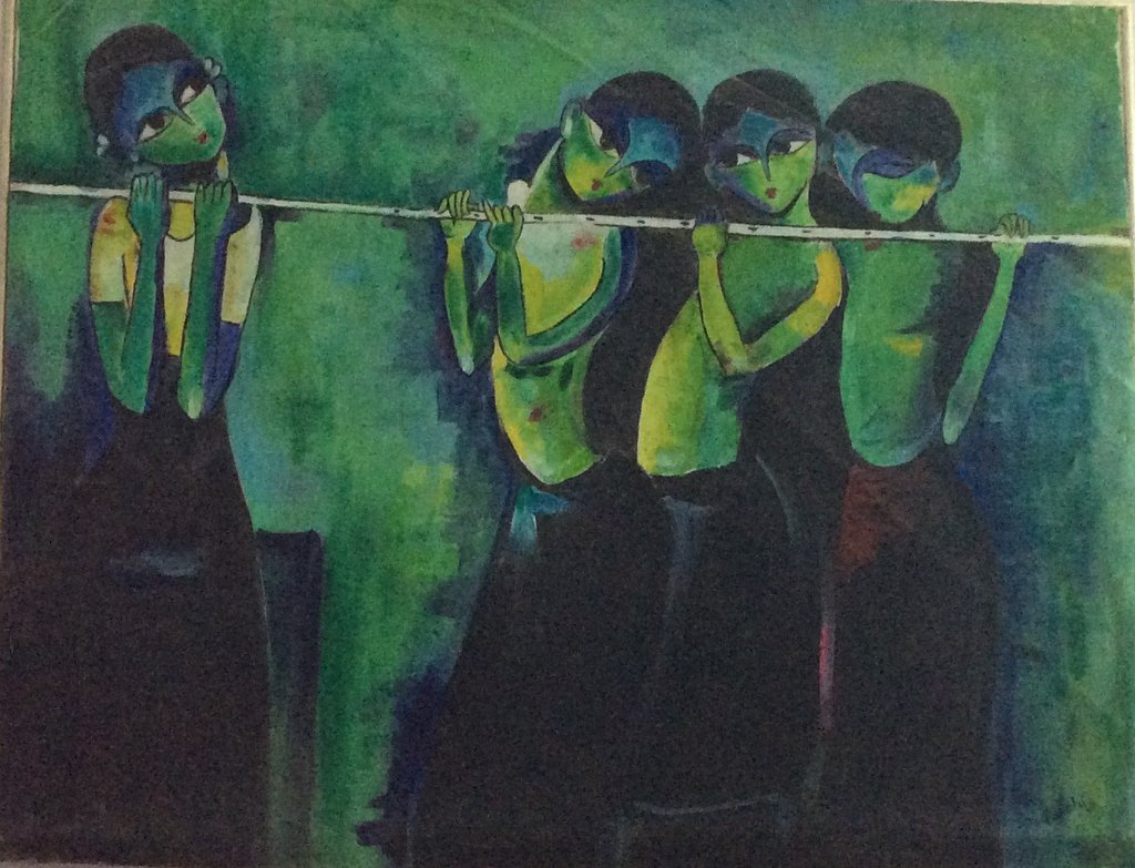 1024x783 Girls Playing Flute Oil Painting On Canvas 76 Cm X 30 Cm Unframed - Flute Painting