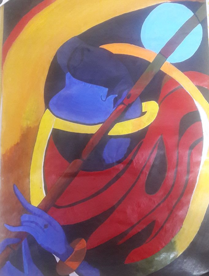 682x900 Krishna Playing Flute Painting By Artist Arya Shree - Flute Painting