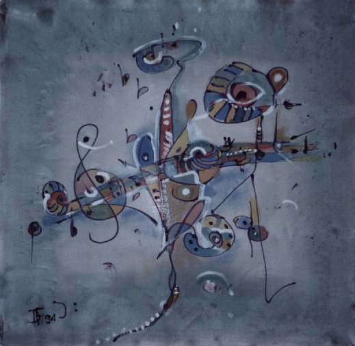 519x505 Painting On Silk By Doris Flueck - Flute Painting