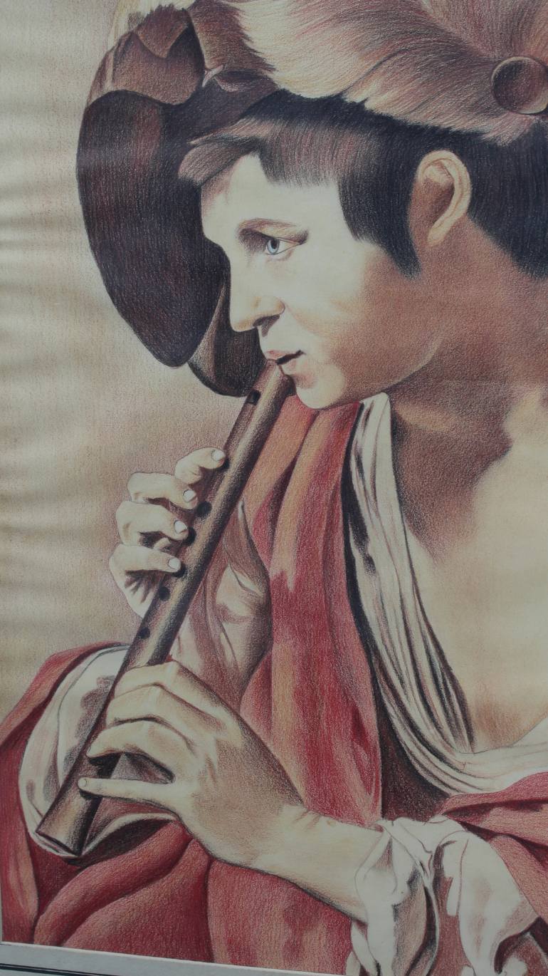 770x1370 Saatchi Art Boy Playing A Fife Flute Painting With Pencil - Flute Painting