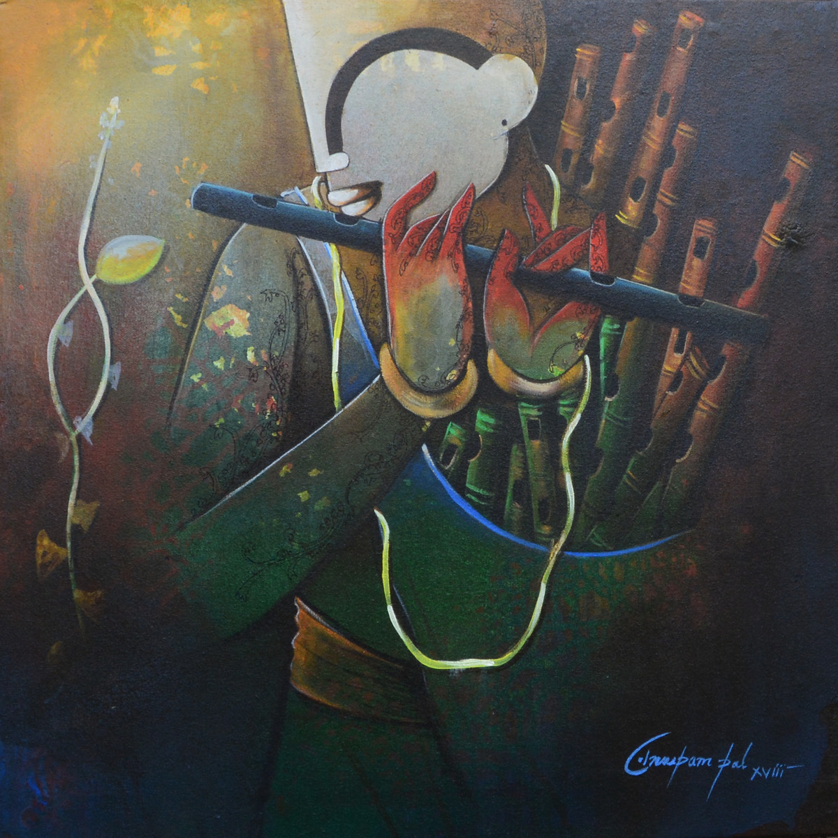 1200x1200 Flute Seller By Artist Anupam Pal Decorative, Painting Mojarto - Flute Painting