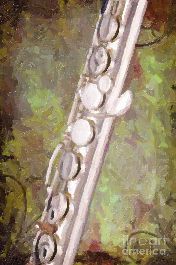 600x900 Alto Flute Music Instrument Painting In Color 3403.02 Painting By - Flute Painting