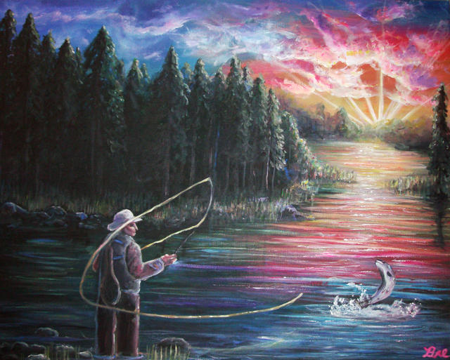 640x513 Fly Fishing Scene By Marybriannemckay - Fly Fishing Painting