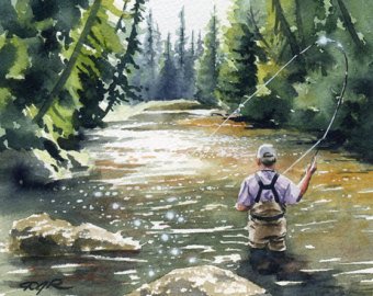 340x270 Fly Fishing Art Etsy - Fly Fishing Painting