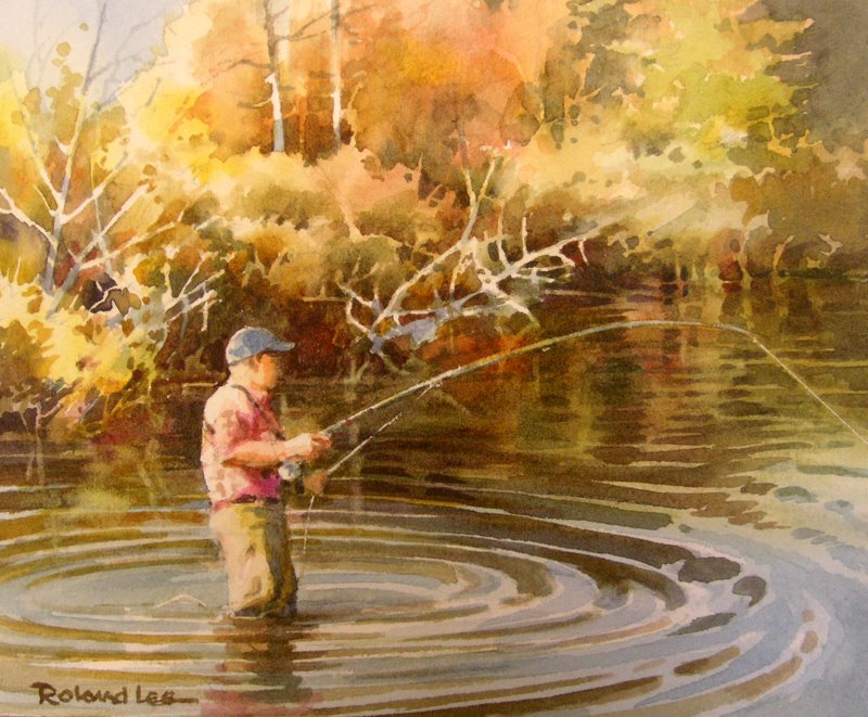 800x661 Roland Lee Travel Sketchbook Fly Fishing Painting - Fly Fishing Painting