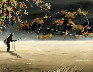 300x233 Fly Fishing Art Print Watercolor 8 X 10 Roll With It Signed - Fly Fishing Painting