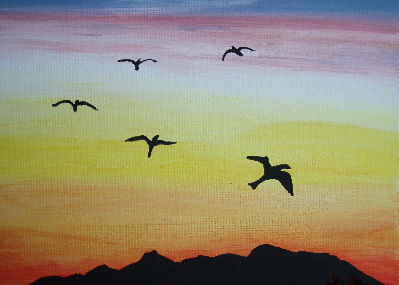 1524x1090 Birds In Silhuette Flying In Sunset Sold Mtv65 Foundmyself - Flying Bird Painting