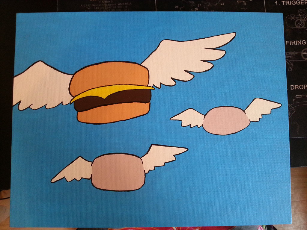 1024x768 Bob's Burgers Flying Burger Painting By Samthewhiterabbit - Flying Burger Painting