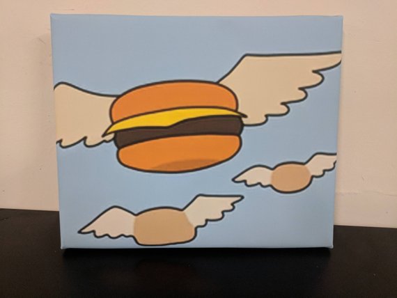 570x428 Bobs Burgers Flying Burger Restaurant Art Canvas Mounted 11x9 - Flying Burger Painting