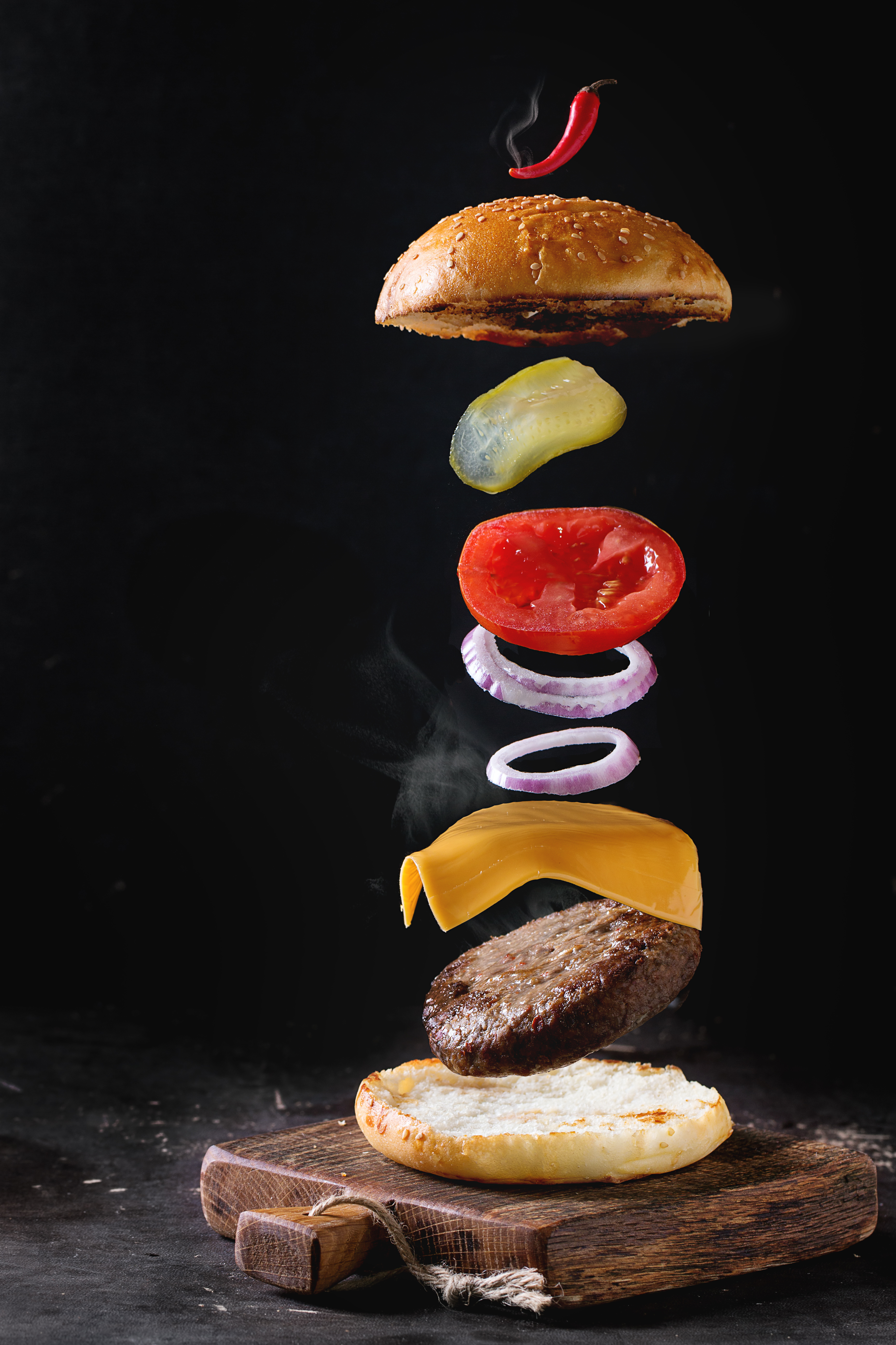 3456x5184 Burger Flow ~ Gastronomy Art Food Art - Flying Burger Painting