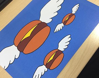 340x270 Burger Painting Etsy - Flying Burger Painting