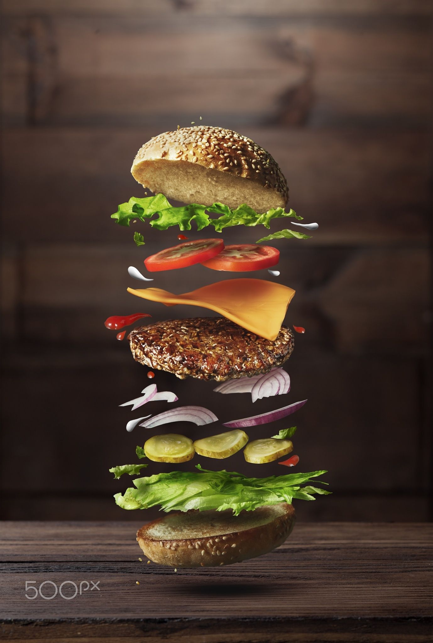 1378x2048 Burger Preparation Ingredients - Flying Burger Painting