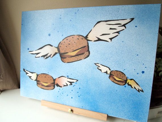 570x428 Flying Burgers Painting Spray Paint Stencil Art Bob - Flying Burger Painting