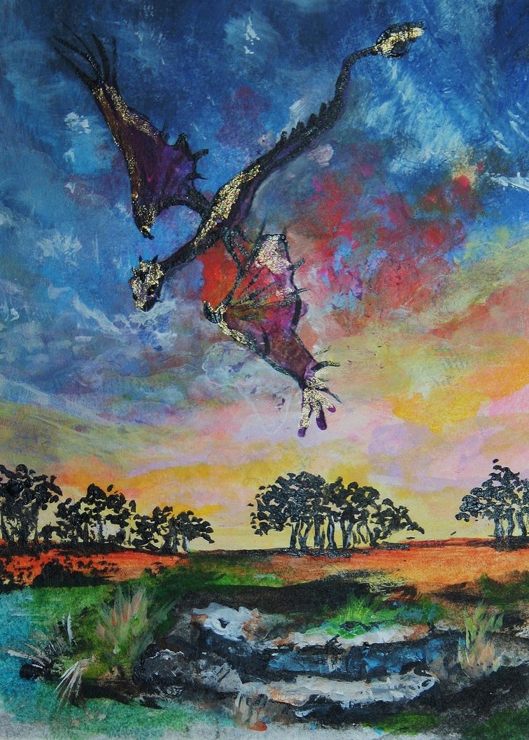 756x1057 Flying Dragon Fantasy Painting By Michelestudio313 - Flying Dragon Painting