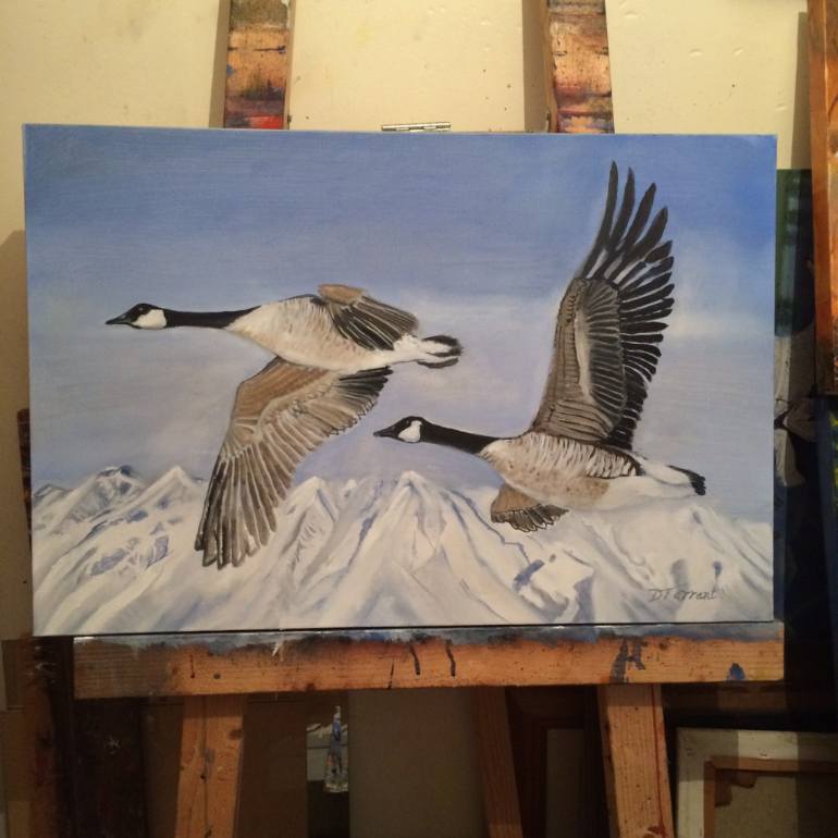 770x770 Saatchi Art Geese Flying Over The Mountains Painting By David Tarrant - Flying Geese Painting