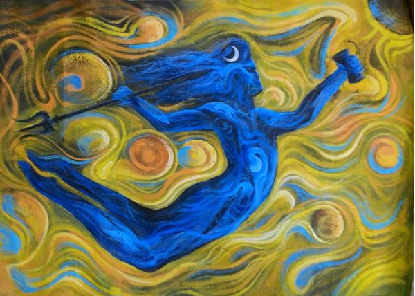 600x428 Flying Lord Shiva With Trisul Hand Painted Art Painting 24in X - Flying Painting