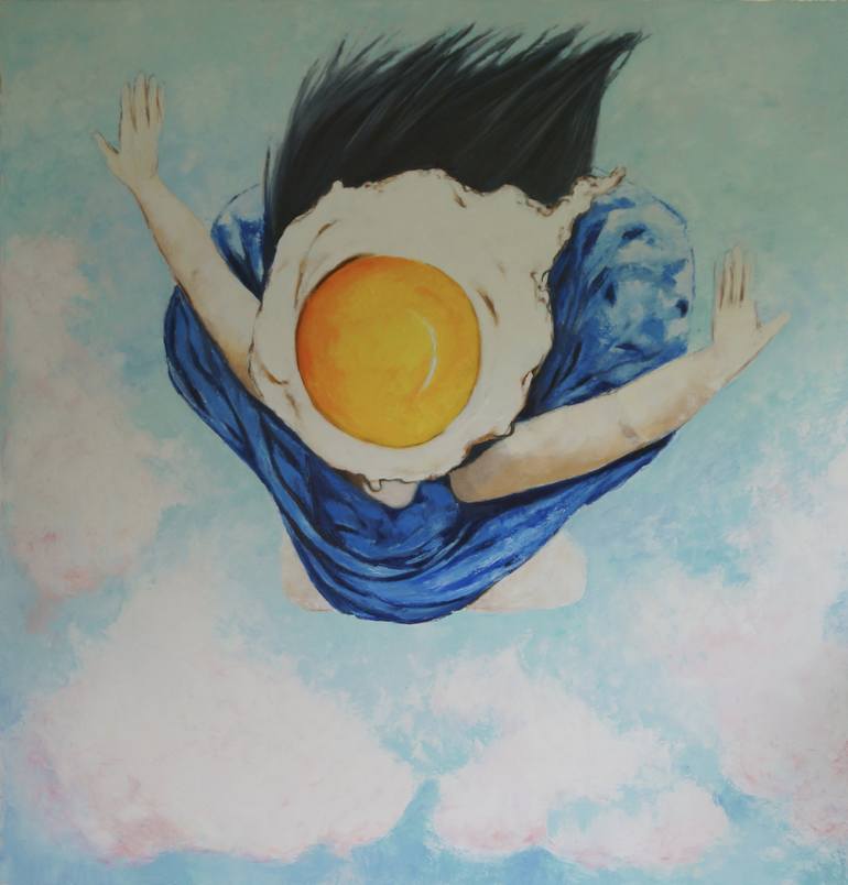 770x804 Saatchi Art Egg Girl Flying Painting By Ta Thimkaeo - Flying Painting