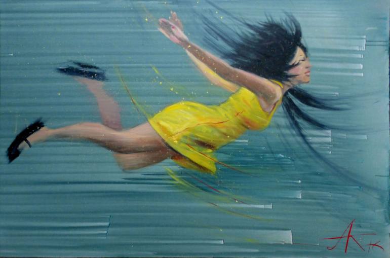 770x509 Saatchi Art Flying In Weightlessness Painting By Anastasia Kachina - Flying Painting