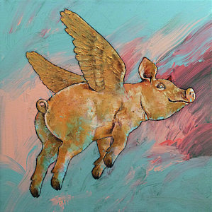299x300 Flying Pig Paintings Fine Art America - Flying Pig Painting