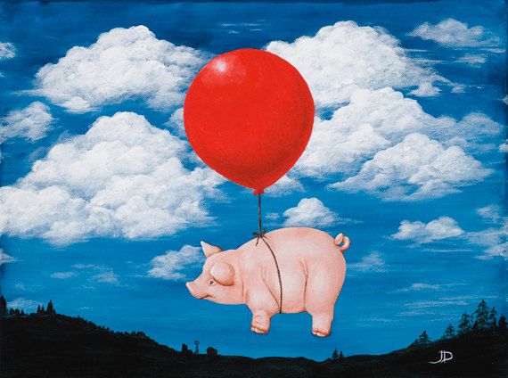 570x424 Flying Pig Original Painting When Pigs Fly By Rustyapplestudio - Flying Pig Painting
