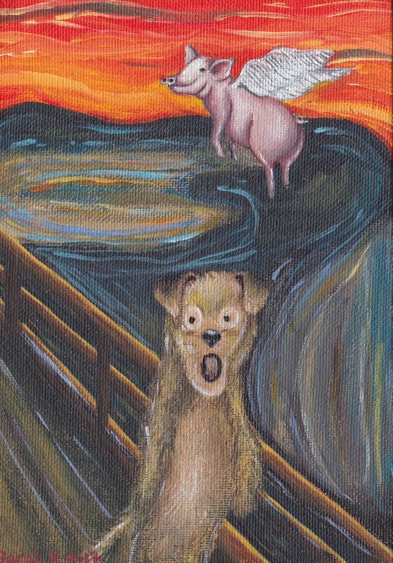 770x1103 Saatchi Art Dog Scream With Flying Pig Painting By Sarah Keenan - Flying Pig Painting