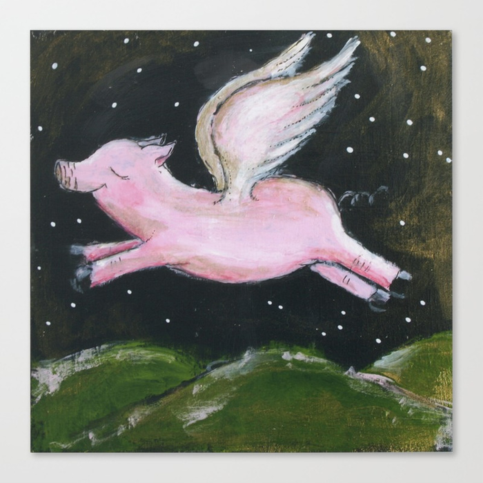 700x700 Starry Night Flying Pig Canvas Print By Silverymoondesigns Society6 - Flying Pig Painting