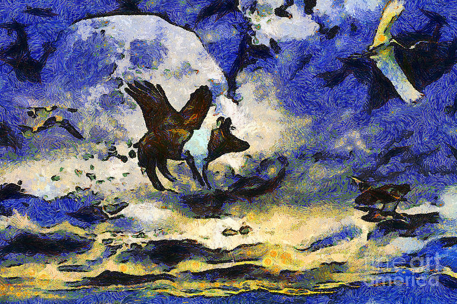 900x600 Van Gogh.s Flying Pig 2 Photograph By Wingsdomain Art And Photography - Flying Pig Painting