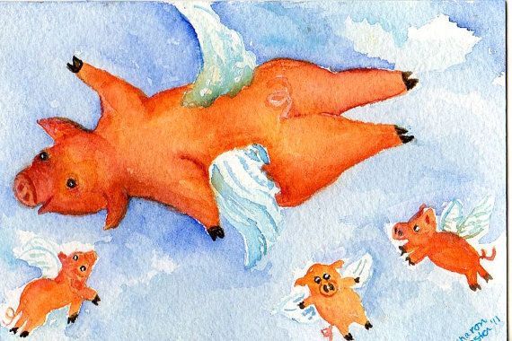 570x380 Original Flying Pigs Painting Flying Pig And By Sharonfosterart - Flying Pig Painting
