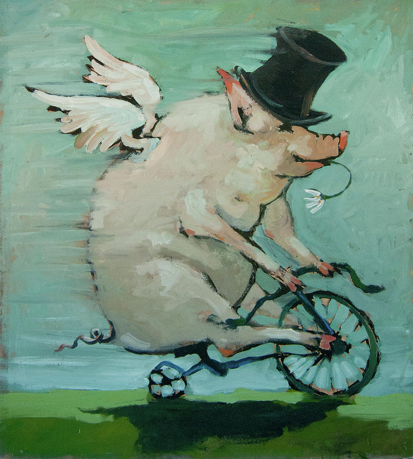 809x900 Flying Pig Painting By Ara Mironyuk - Flying Pig Painting